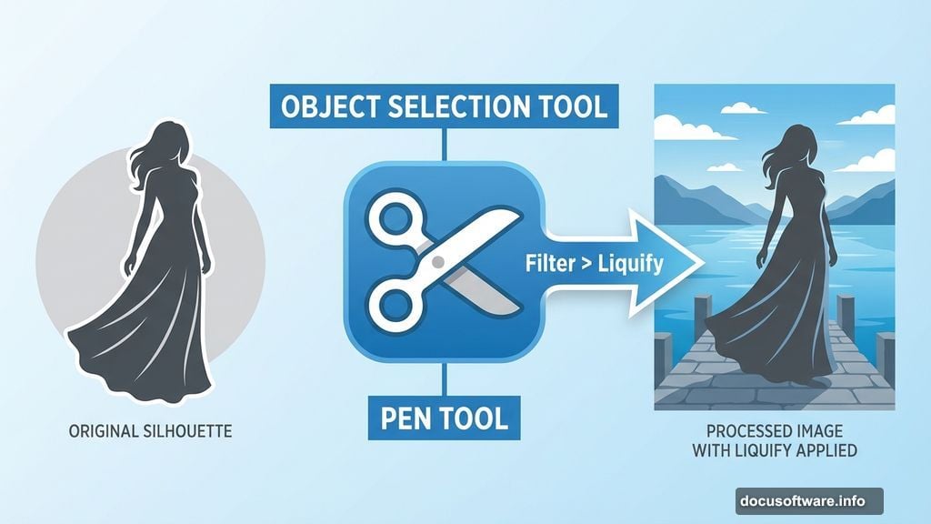 Extracting and positioning model with perspective correction using Liquify
