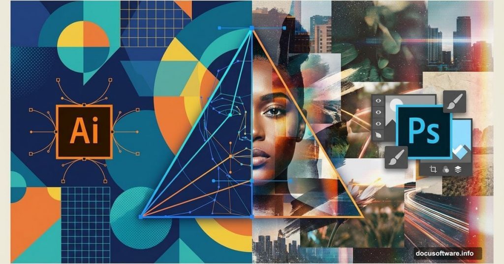 Geometric triangle merging vector graphics with portrait photography illustration