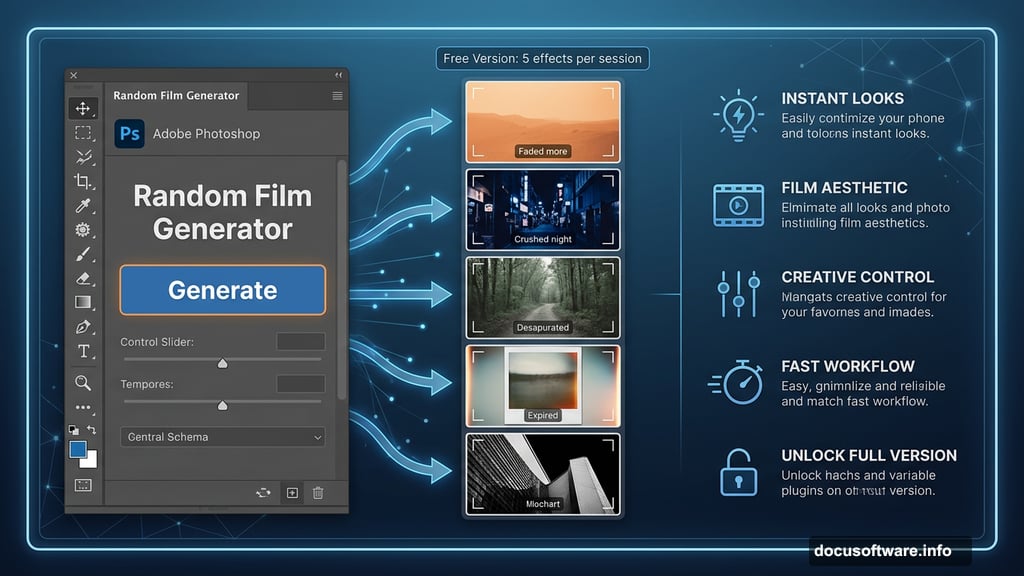Random Film Generator creates five unique film effects per session in Photoshop