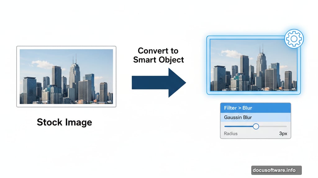 Smart Objects protect image quality during Gaussian Blur filter edits