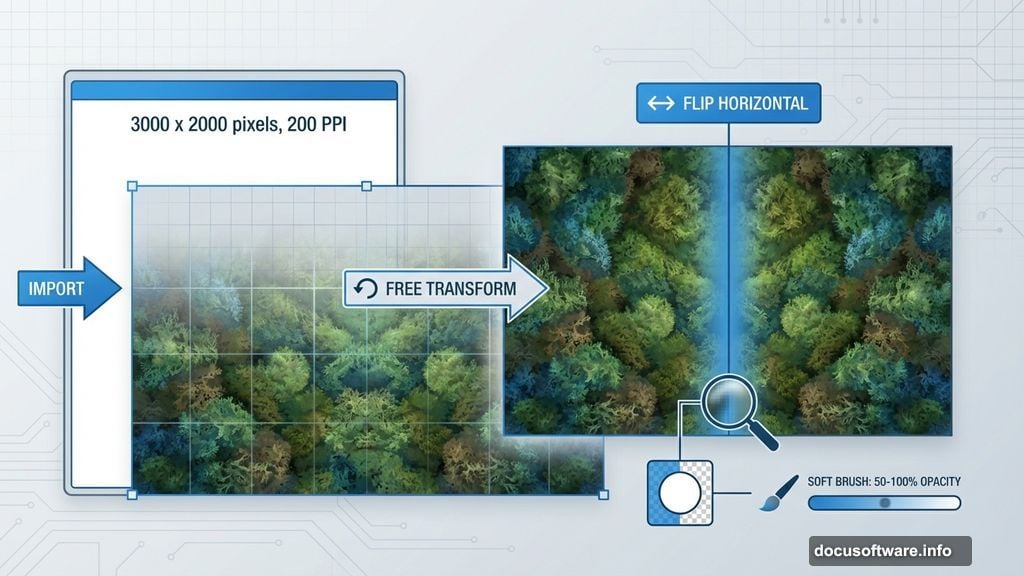 Building forest background using layered moss textures with layer masks