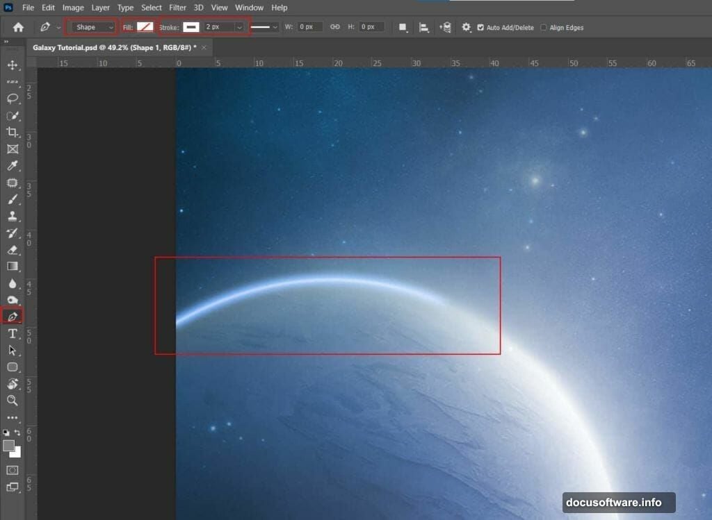Create glowing ring effects using Pen Tool with electric blue