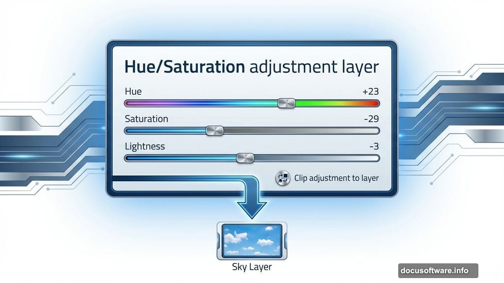 Color grading sky with clipped Hue Saturation adjustment layer