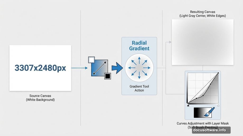 Set up dark canvas foundation with gradient and curves adjustment