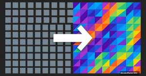 Square pixels versus modern triangular pixel mosaic comparison graphic