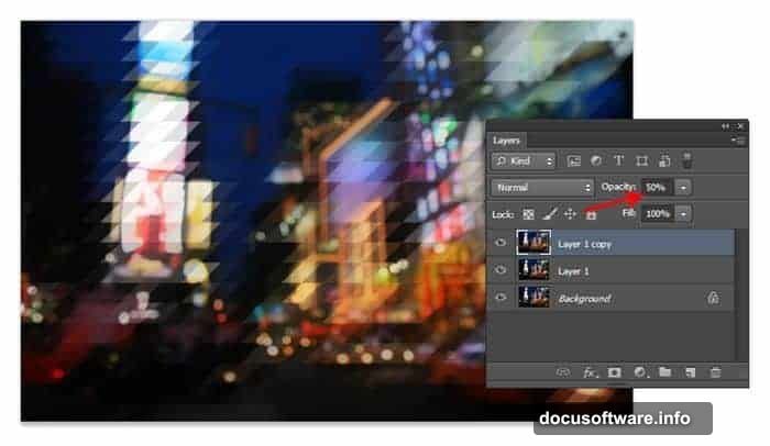 Process the middle layer with opposite direction horizontal skew transformation