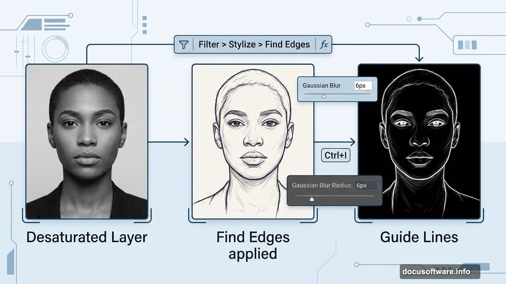Find Edges filter creates white smoke guide lines on black background