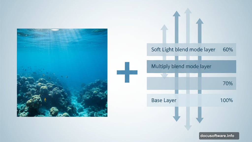 Layer multiple underwater photos to create depth and atmosphere