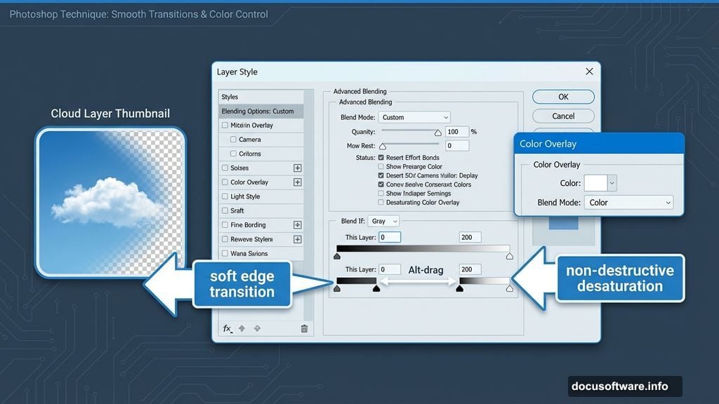 Blending Options slider splits to soften clouds and remove harsh edges