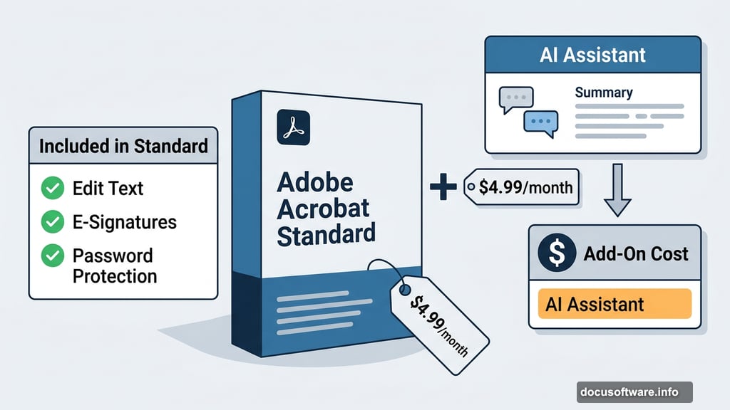 Adobe AI Assistant costs extra at 4.99 per month beyond Standard subscription