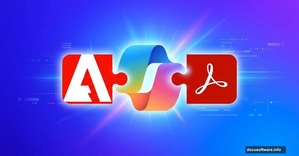 Adobe Express and Acrobat icons merging into Microsoft 365 Copilot logo