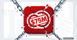 Cracked Adobe logo stamped with $75M settlement penalty mark