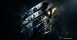 Diagonal stripe mask effect on silhouette in Photoshop movie poster style