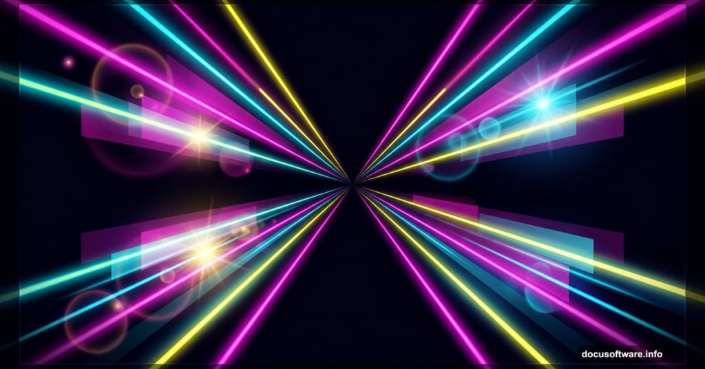 Vibrant retro 80s neon poster with diagonal light rays in Photoshop
