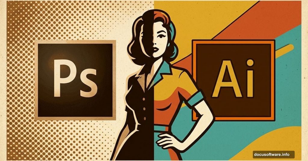 Retro poster design blending Photoshop and Illustrator tools creatively