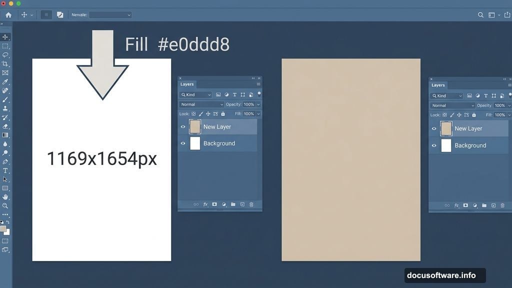 Setting up Photoshop canvas filled with warm neutral hex color
