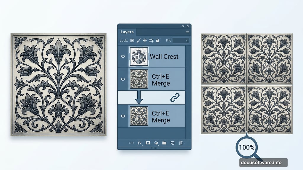 Tiling wallpaper pattern beneath Wall Crest layer using duplicate and merge