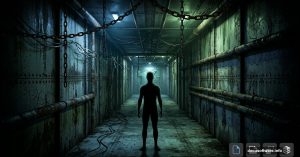 Creepy surreal 3D industrial room scene built in Photoshop