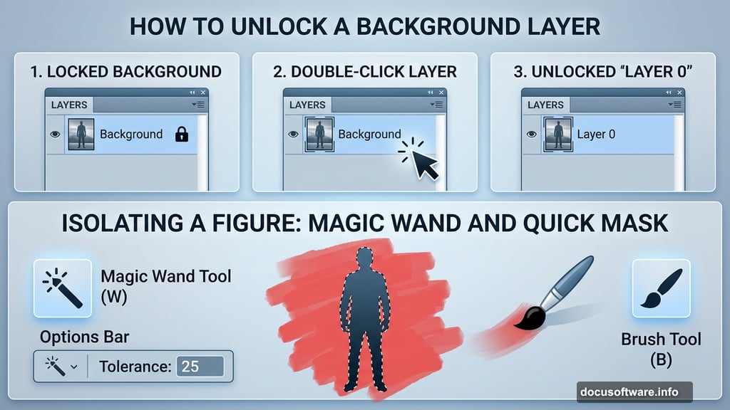 Magic Wand and Quick Mask cutting out figure on transparent layer