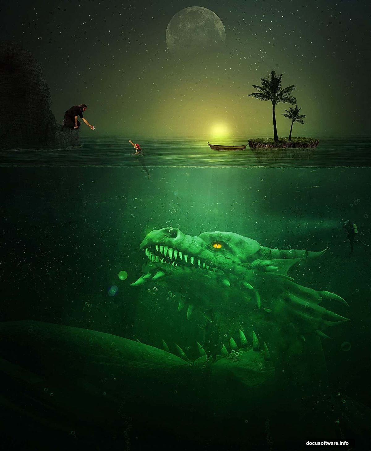 New Photoshop document set to 1500x1823 pixels with underwater background