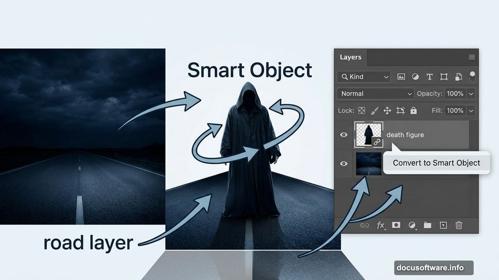 Convert death figure to Smart Object for non-destructive resizing in Photoshop
