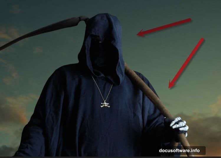 Fire stock images blended onto Grim Reaper using Screen blending mode