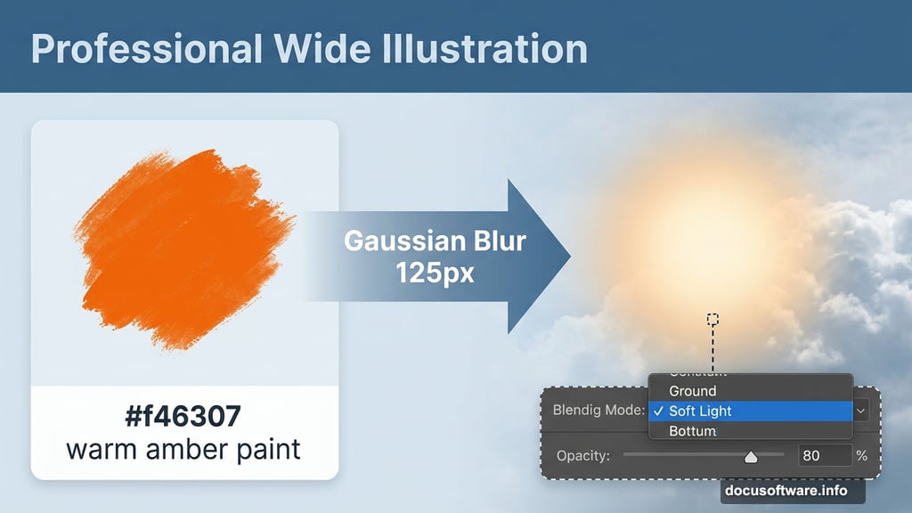 Gaussian Blur and Soft Light blend mode create warm glowing cloud light