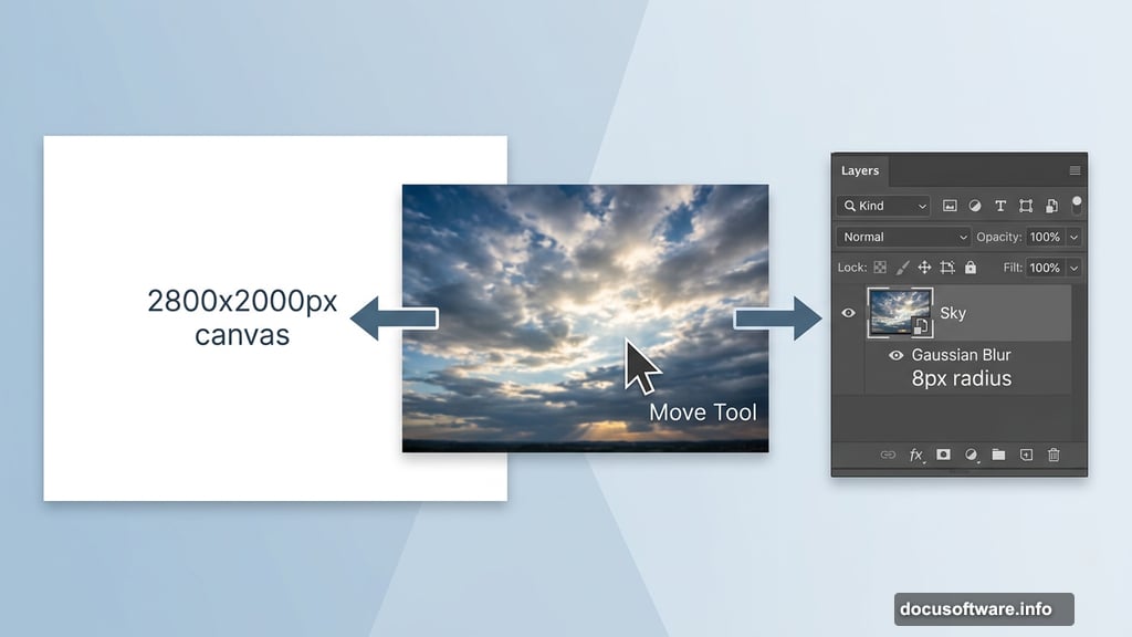 Sky photo converted to Smart Object with Gaussian Blur on canvas