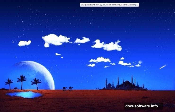 Night sky gradient background built using Photoshop Gradient Tool