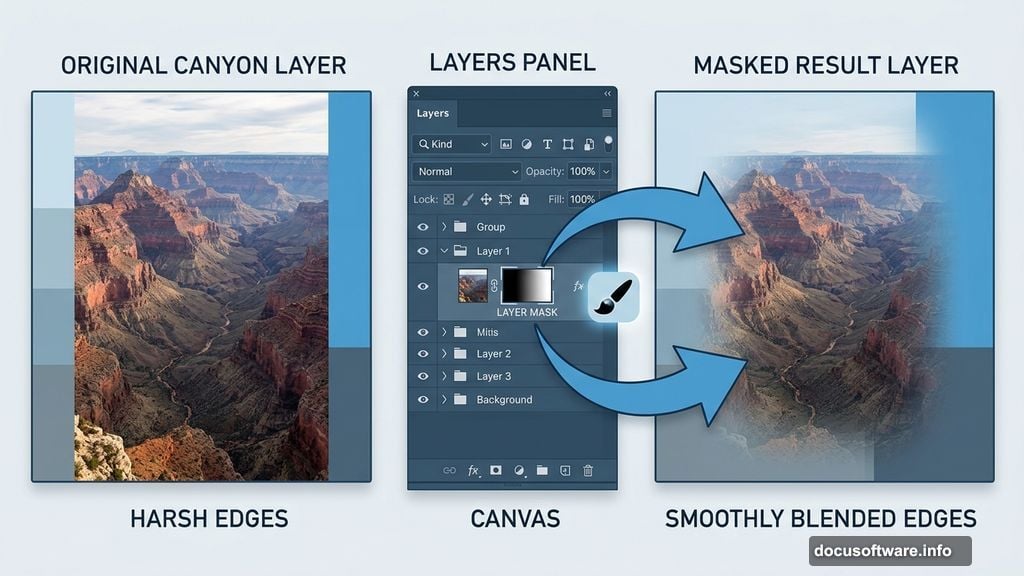 Layer masks hide parts of a layer for seamless blending in Photoshop
