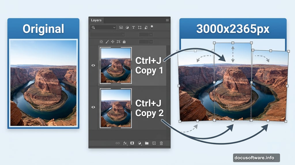 Duplicating canyon landscape layers in Photoshop to build amphitheater base