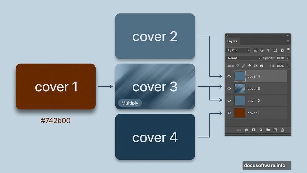 Four stacked rounded rectangles building the notebook cover in Photoshop