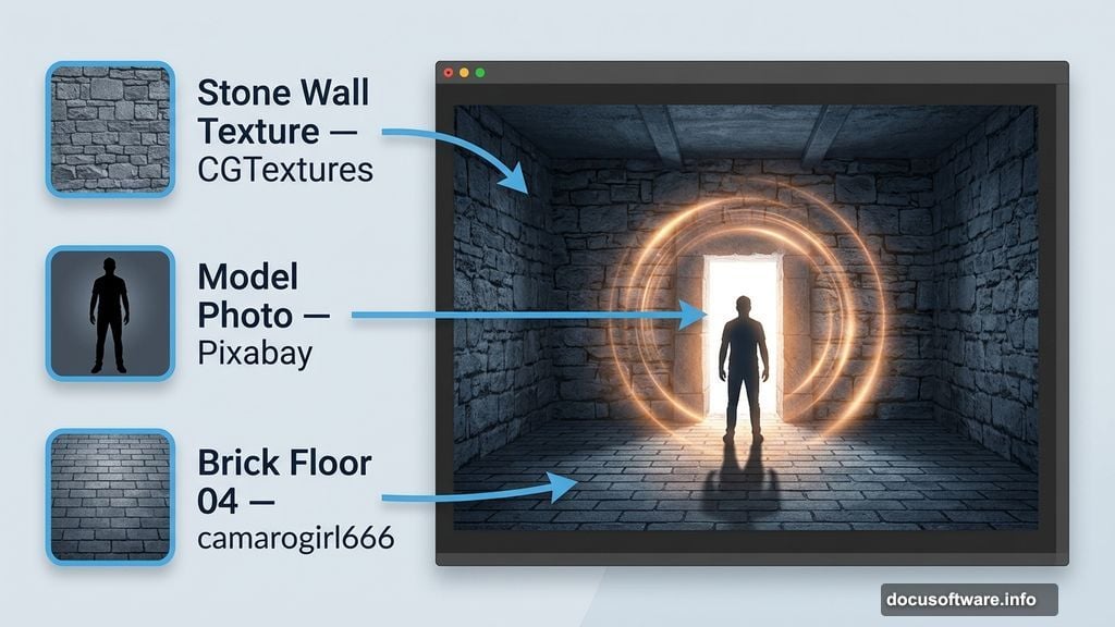Free assets from CGTextures and Pixabay composited into sci-fi chamber