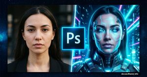 Sci-fi woman portrait transformation using Adobe Photoshop step-by-step