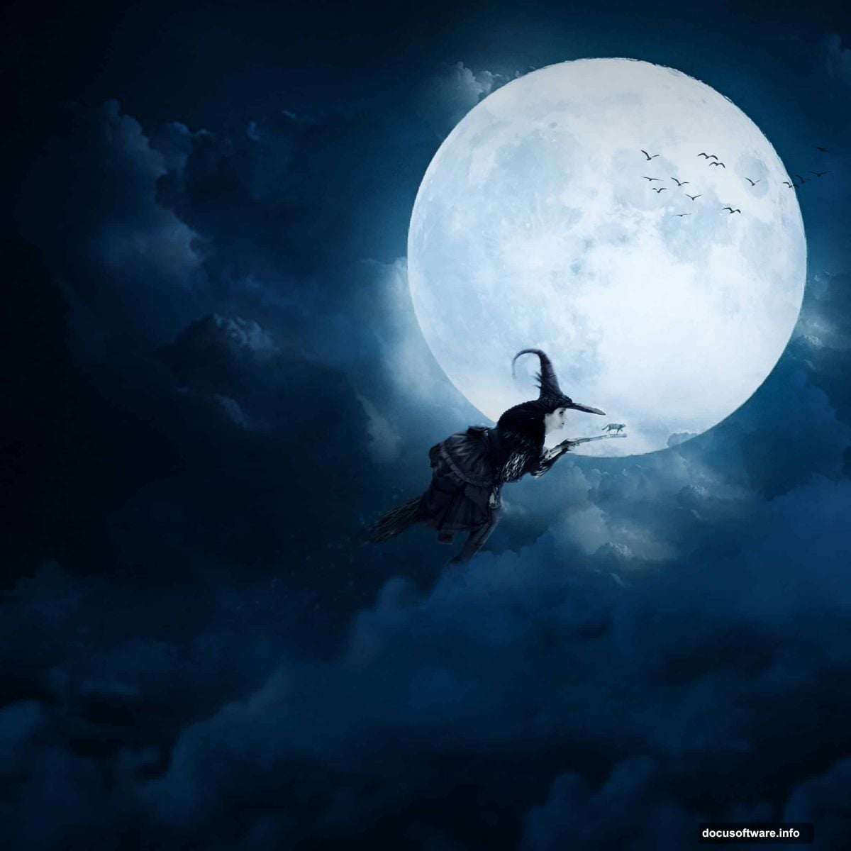 A glowing full moon composited into a dark Photoshop canvas