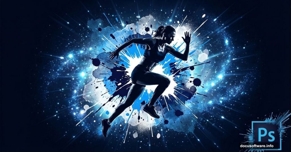 Dynamic sports wallpaper with athlete silhouette and explosive splatter effects