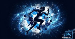 Dynamic sports wallpaper with athlete silhouette and explosive splatter effects