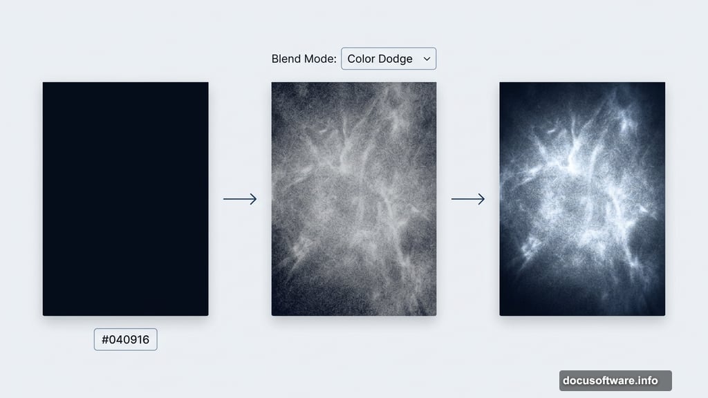 Color Dodge blend mode creates luminous texture effect on dark background