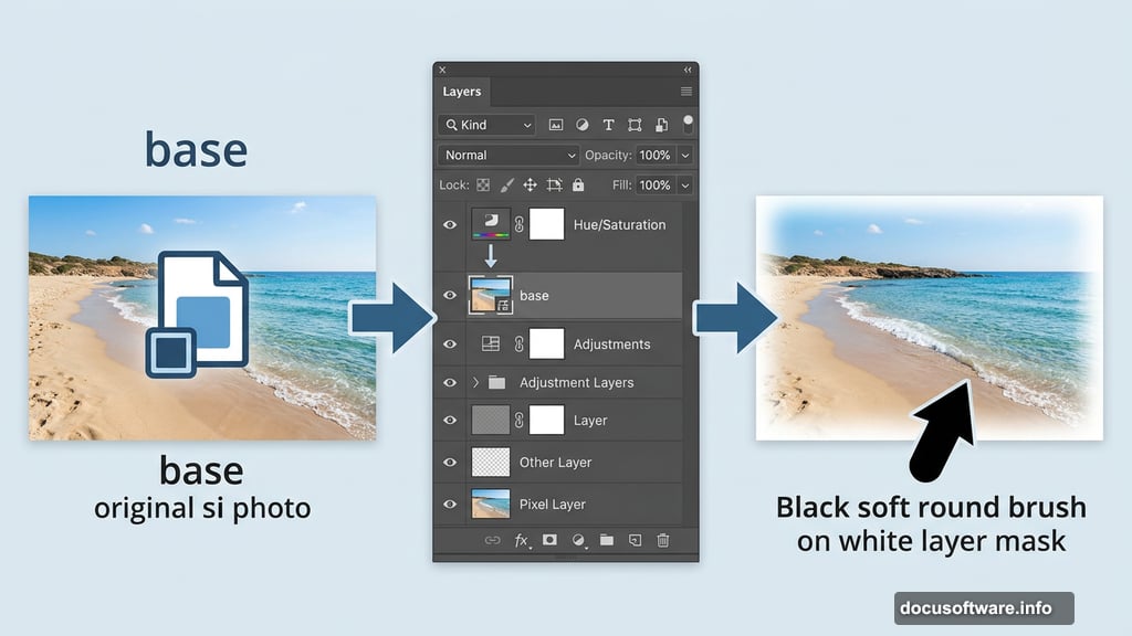 Hue/Saturation clipping mask applied to sand beach base layer