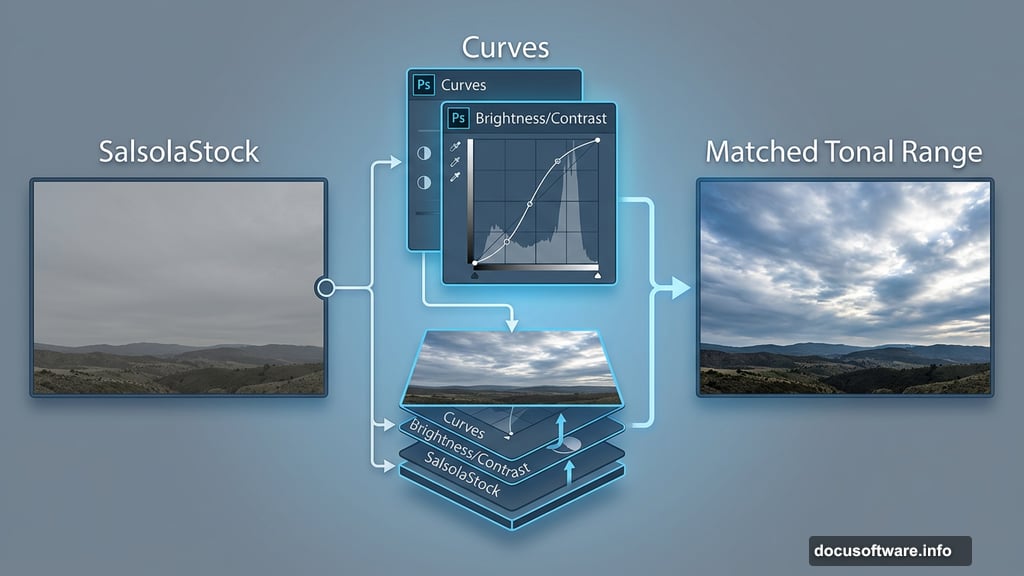 Curves and Brightness Contrast adjustment layers matching sky tonal range