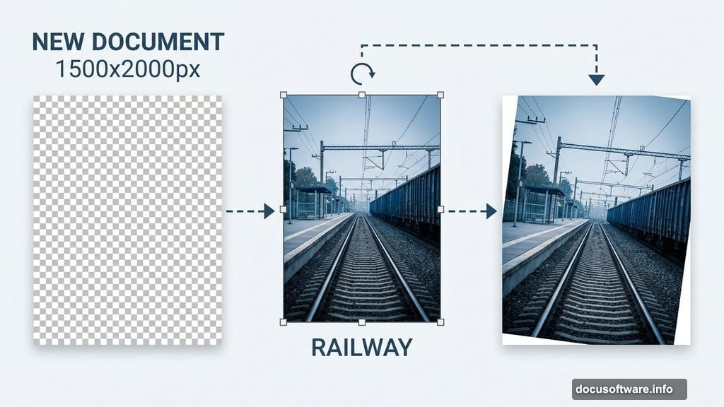 Placing railway stock image and correcting perspective with Free Transform
