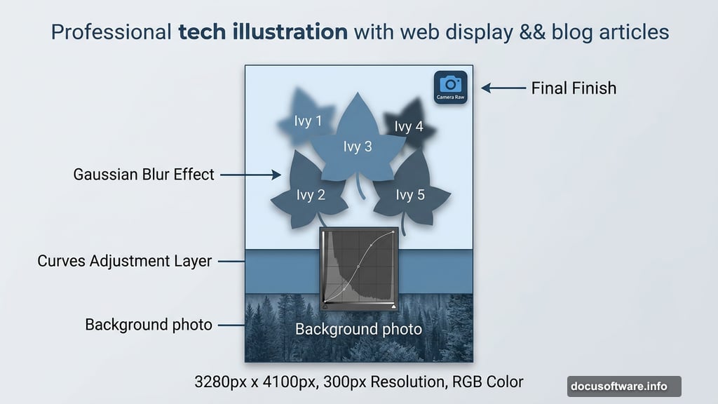 Layered Photoshop canvas with Curves adjustment ivy layers and Camera Raw finish