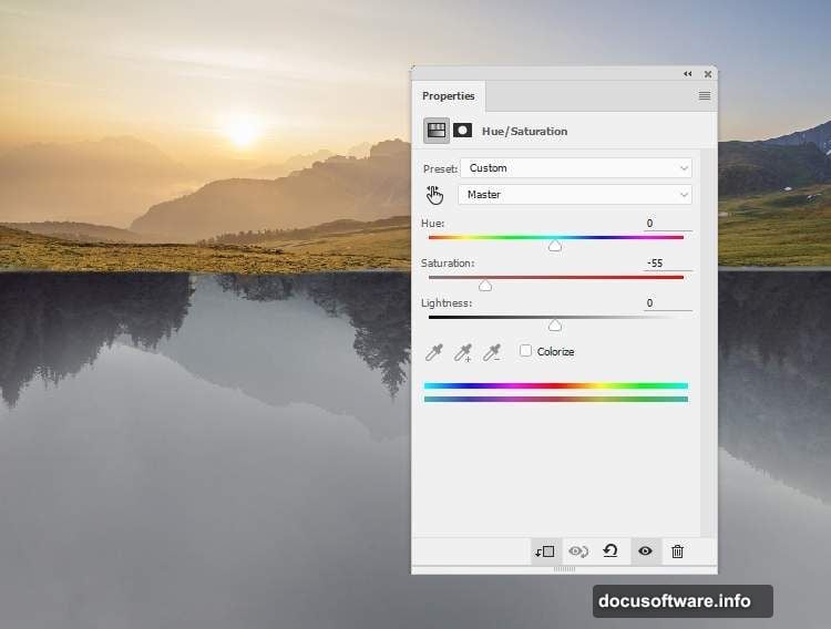Photoshop layer stack combining sky terrain mountains moon and birds