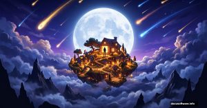 Surreal floating sky destination with moon, clouds, and comets in Photoshop