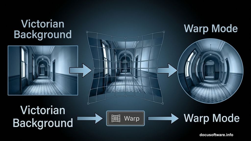 Warp the Victorian background into a circular corridor shape in Photoshop