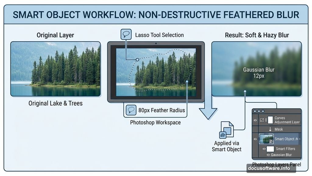 Gaussian Blur softens background trees creating surreal misty depth
