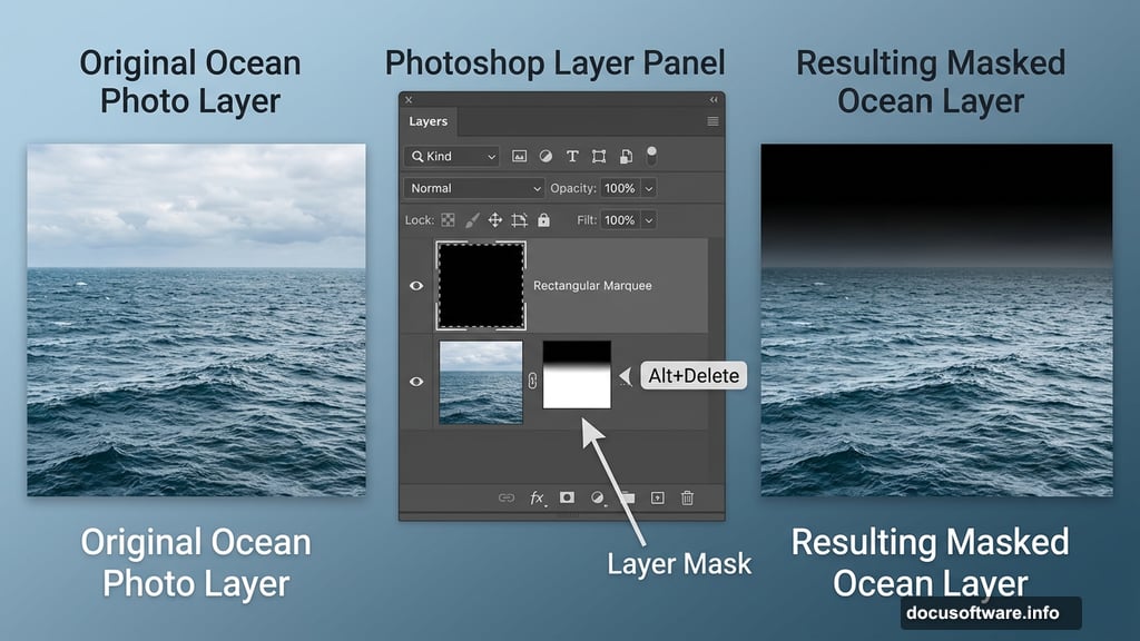 Layer mask applied to ocean photo removes sky leaving water texture