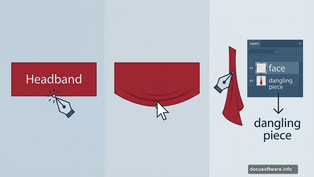 Pen Tool anchor points shaping pirate headband with dangling fabric piece