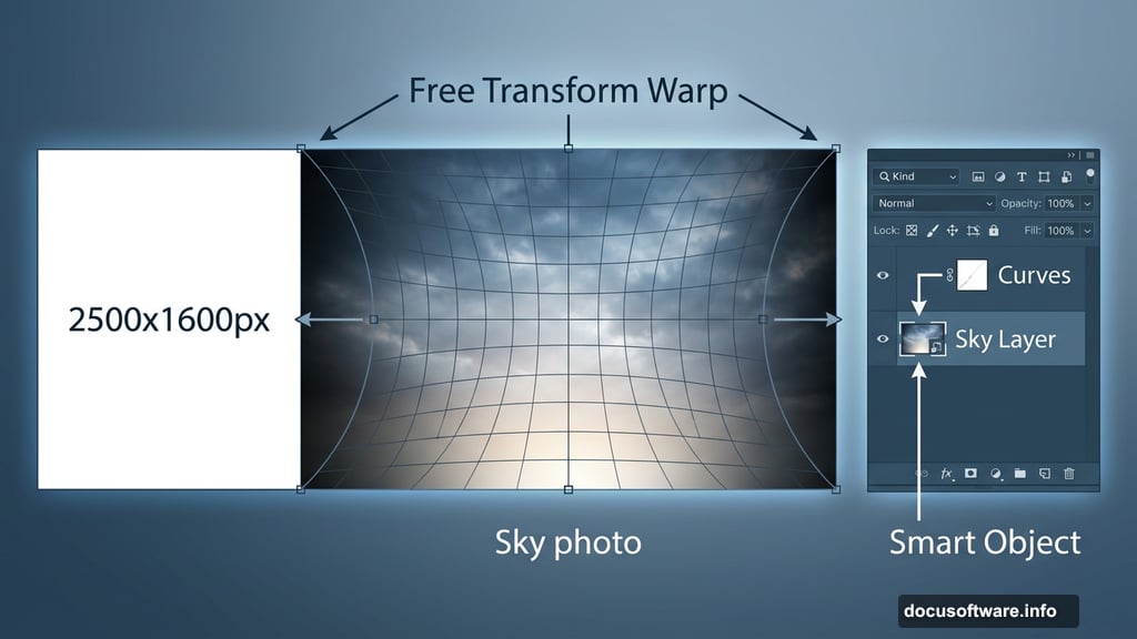 Curves adjustment layer shapes emotional sunrise light on sky canvas