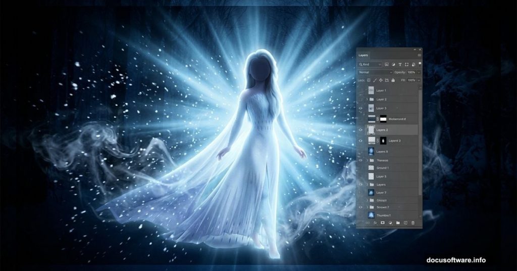 Glowing winter princess in icy blue Photoshop digital painting tutorial